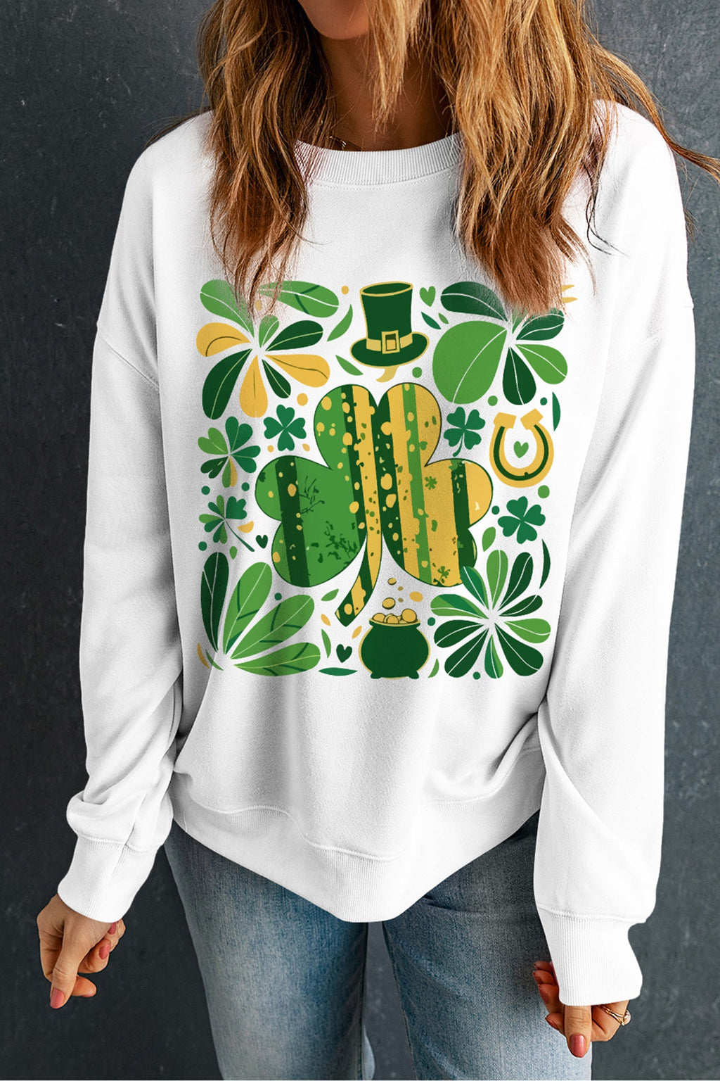 White Clover St Patrick's Day Graphic Sweatshirt | Cotton Blend