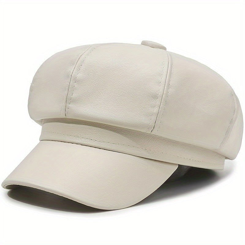 Retro British Faux Leather Beret Warm Stylish Versatile