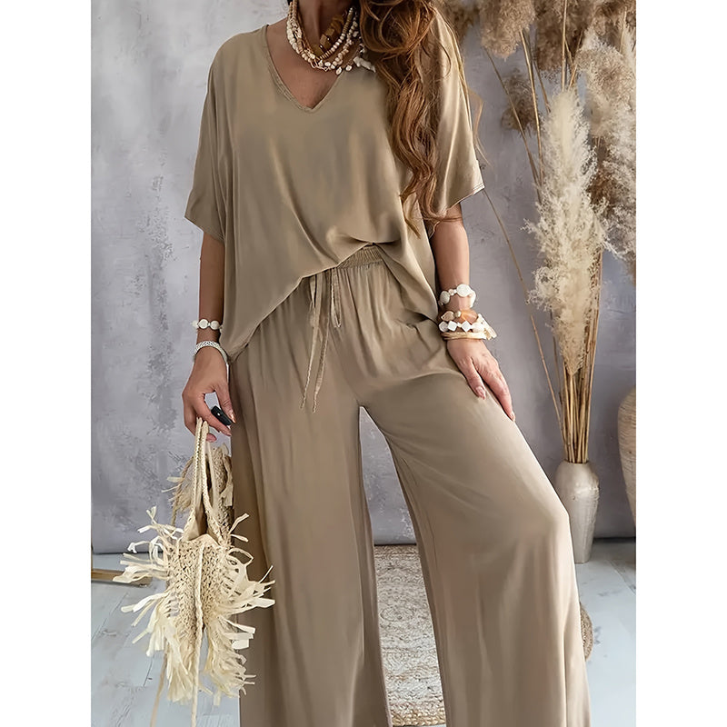 Women’s Two-Piece Lounge Set with Wide Leg Pants in Vibrant Orange - Image 8