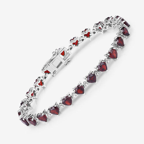 11.62 Carat Genuine Garnet and White Diamond .925 Sterling Silver Bracelet