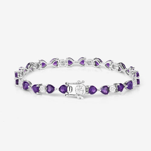 9.56 Carat Genuine Amethyst and White Diamond .925 Sterling Silver Bracelet