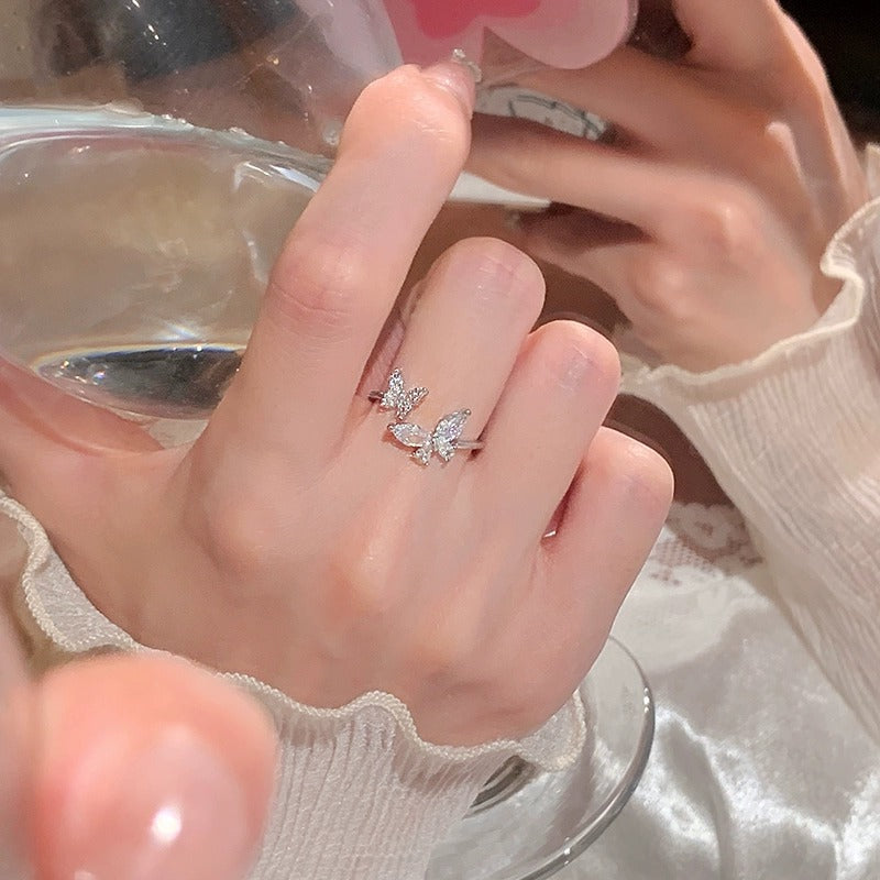 Adjustable Open Butterfly Ring For Women, Minimalist Light Luxury, Delicate High Grade Jewelry