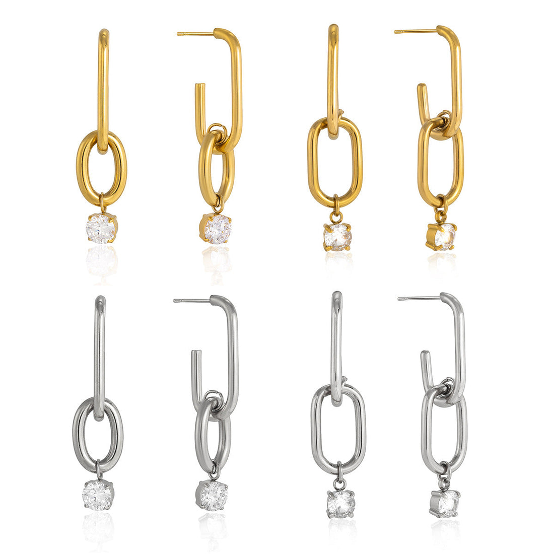 Minimalist Stainless Steel Zircon Drop Hoop Earrings