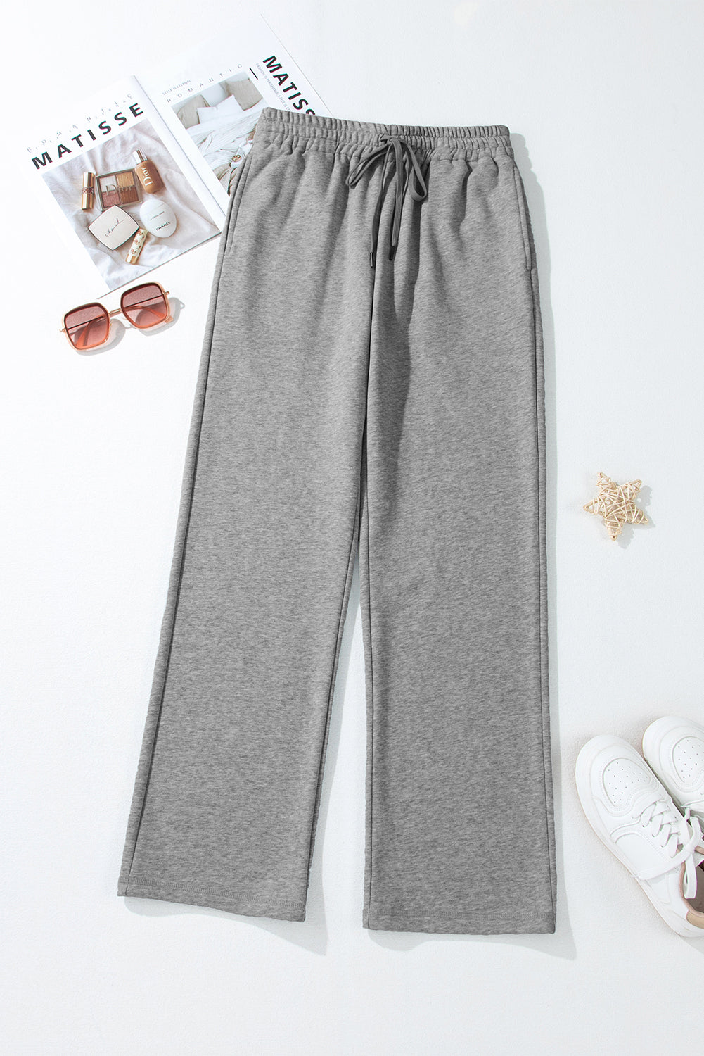 Light Grey Fleece Lined Drawstring Casual Pants