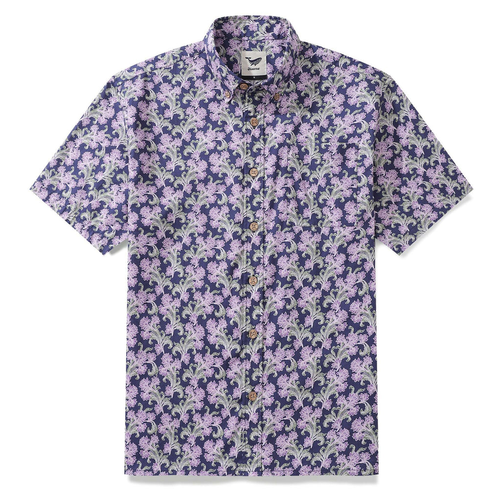 Men's Hawaiian Shirt Button Down Morris Shirt Purple Floral Cotton Aloha Shirt Tribute To William Morris By Amy