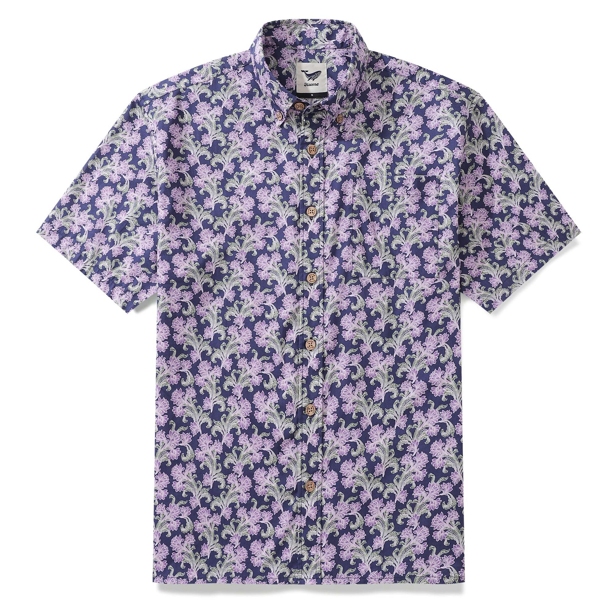 Men's Hawaiian Shirt Button Down Morris Shirt Purple Floral Cotton Aloha Shirt Tribute To William Morris By Amy