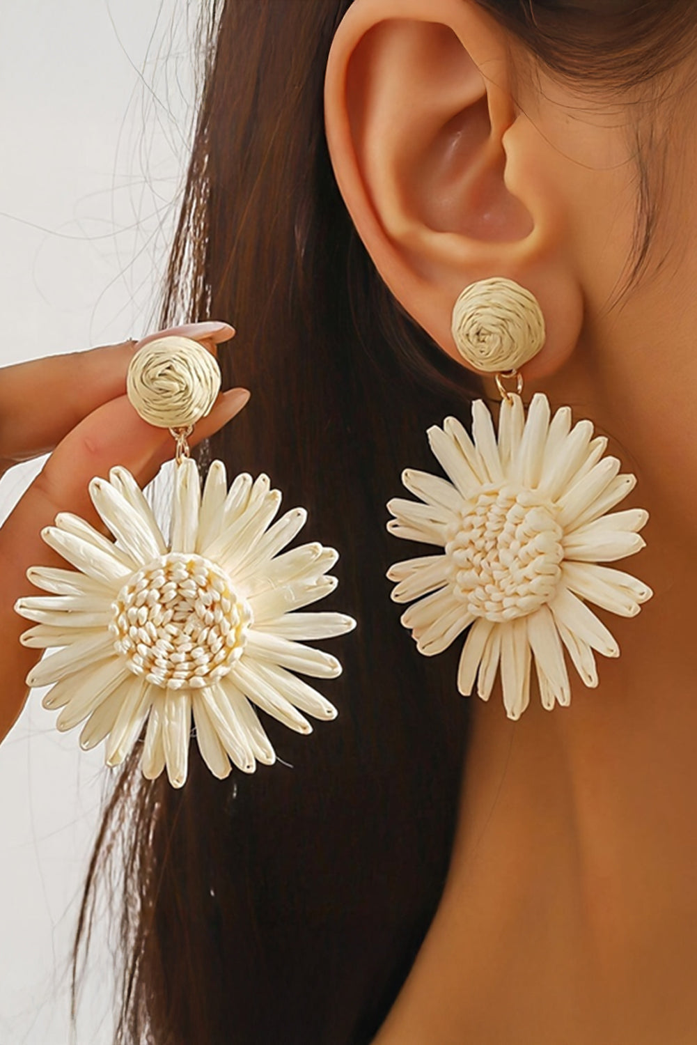 White Boho Flower Drop Earrings | Lightweight Floral Design