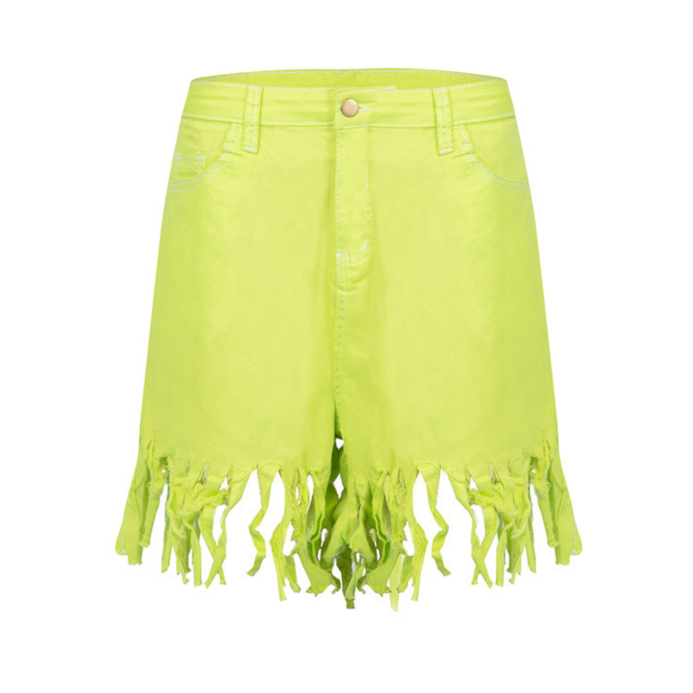 Fringed Women's Denim Shorts - Casual Straight-Leg Pants