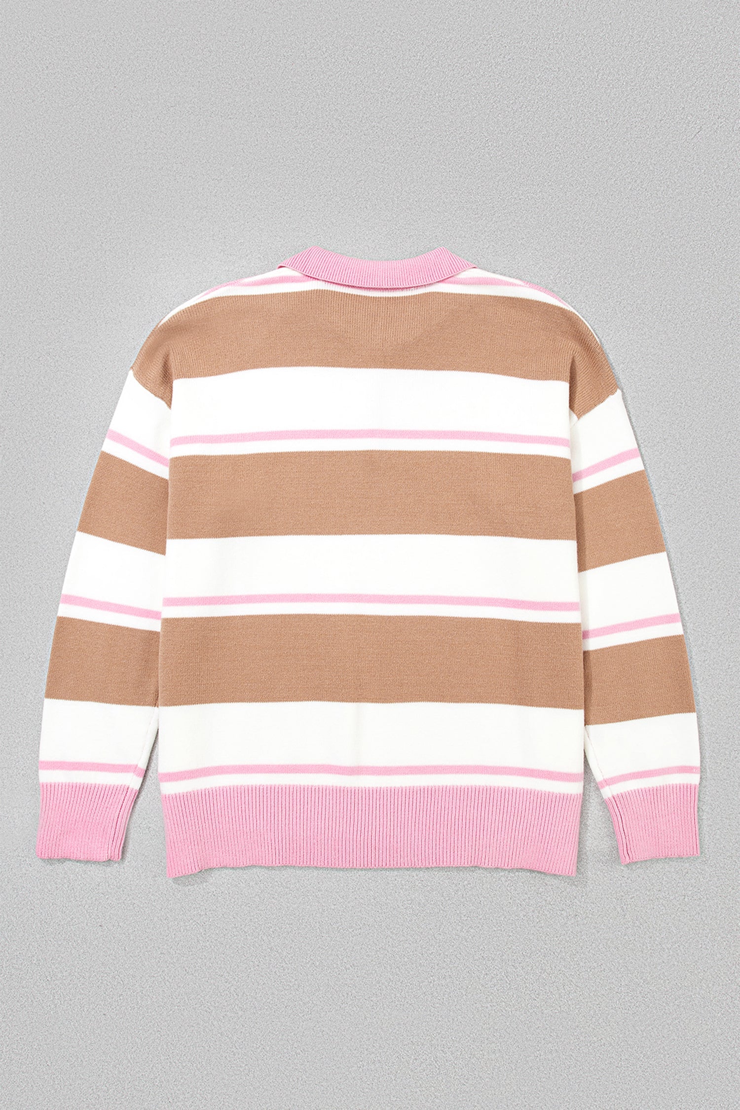 Stripe Colorblock Buttoned Collar Drop Shoulder Sweater