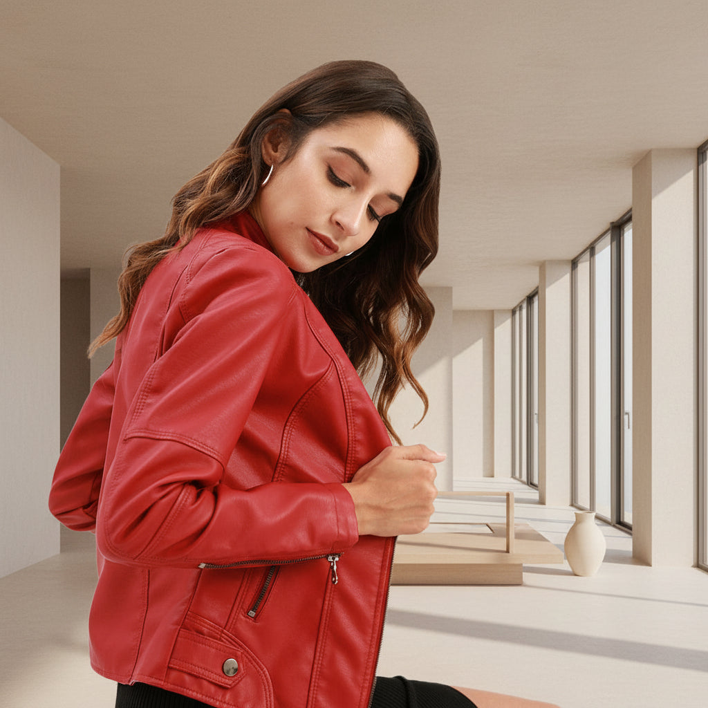 Women's Classic Faux Leather Moto Jacket Chic Streetwear Coat - Image 4