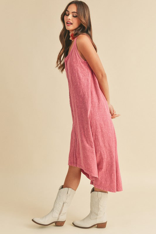 High-Low Hem Scoop Neck Midi Tank Dress - Versatile Summer Style