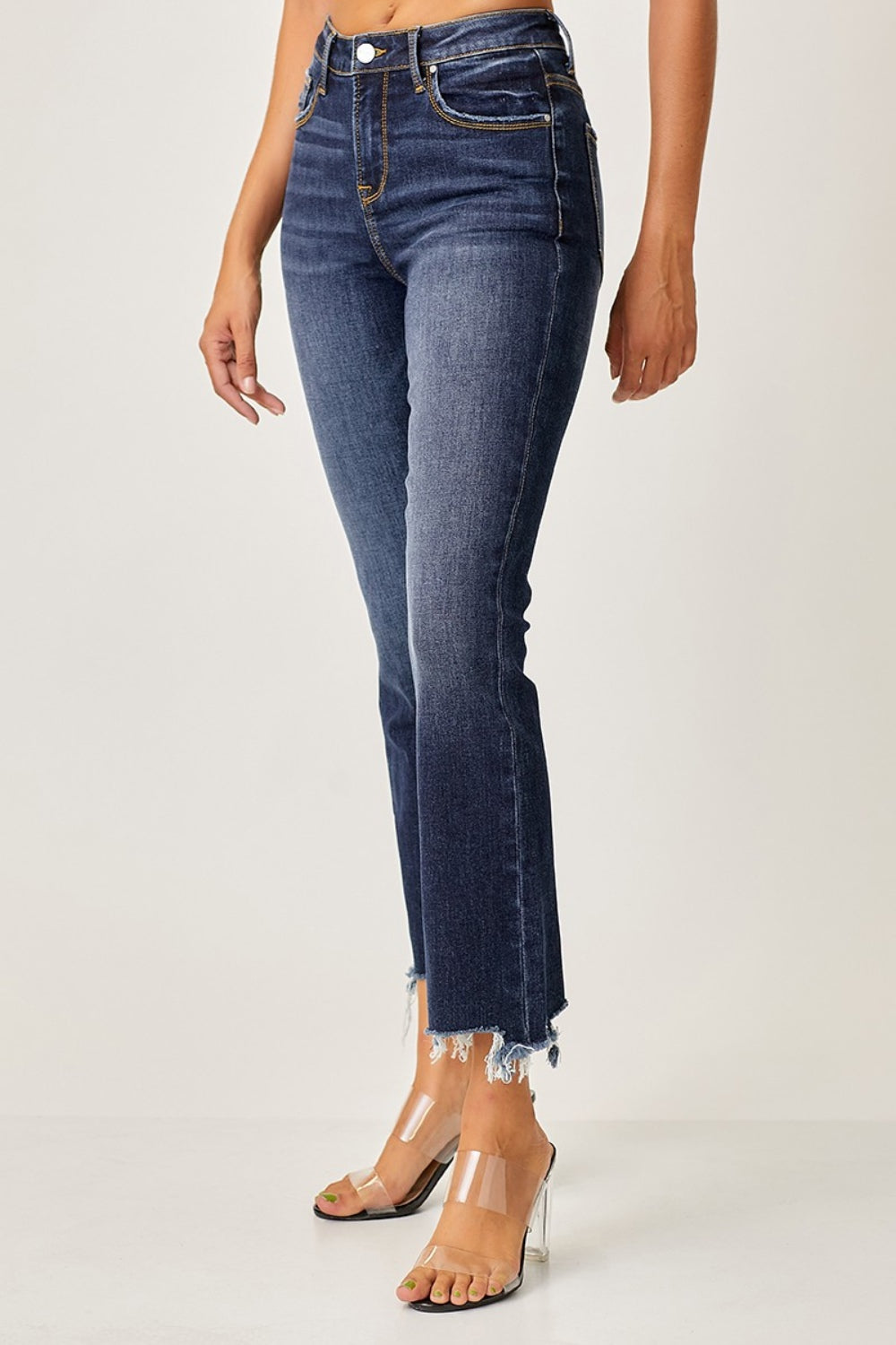 Risen Frayed Hem Cropped Straight Jeans | Cotton Blend