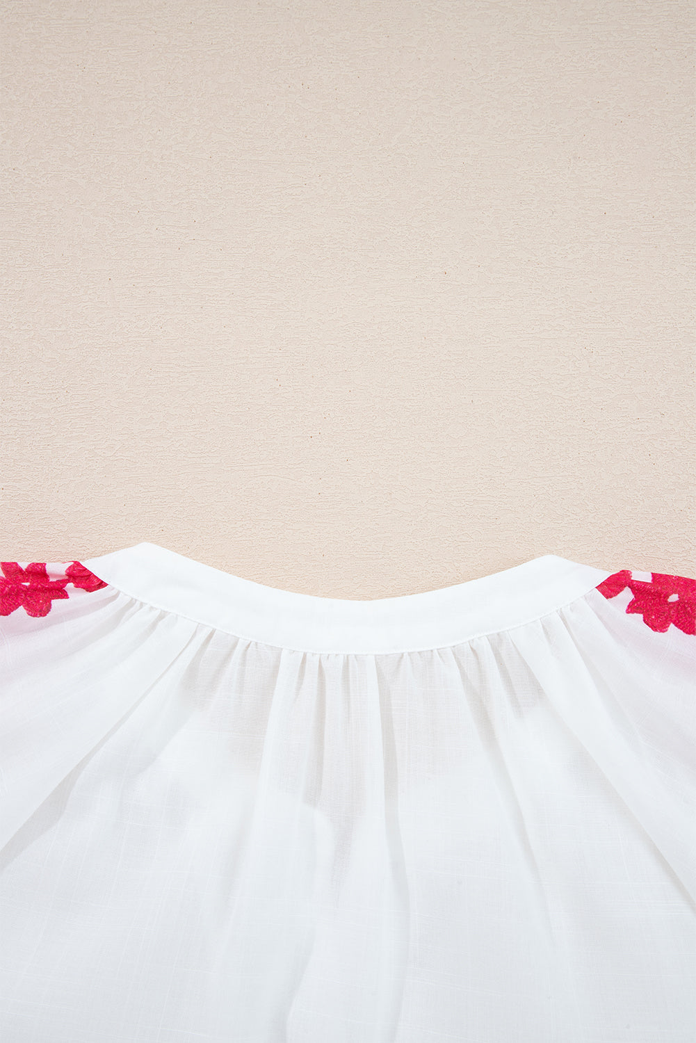 White Floral Embroidered Puff Long Sleeve Casual Shirt