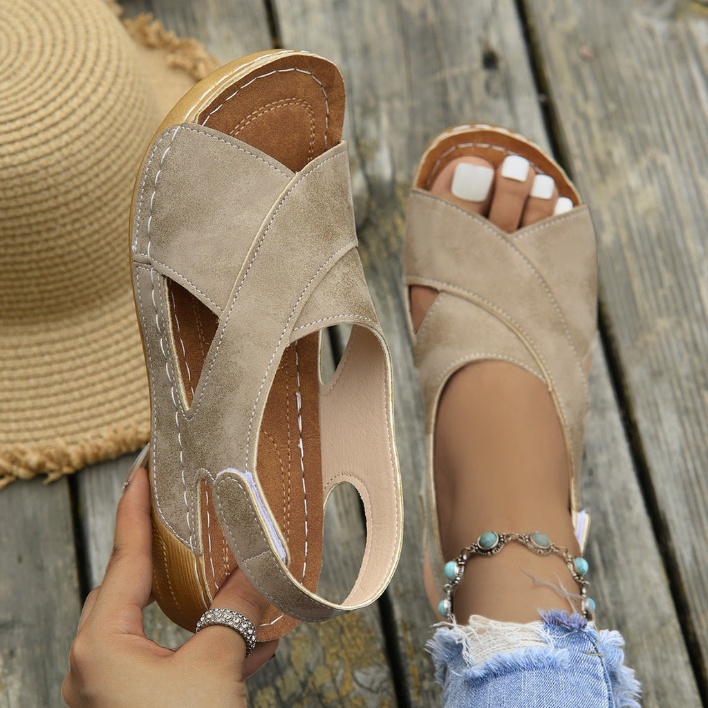 Women's Platform Roman Sandals Open Toe Velcro Beach Sandals