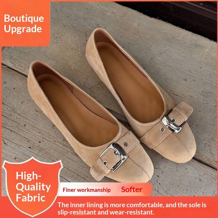 Women's Round Toe Mid-Heel Office Pumps in Cowhide Leather