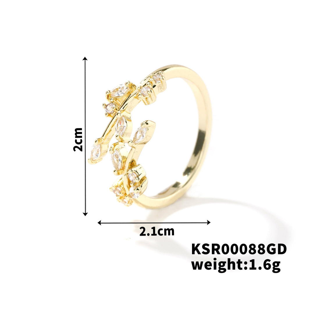 Bohemian Leaf Ring with Zircon Inlay, Nature-Inspired Jewelry