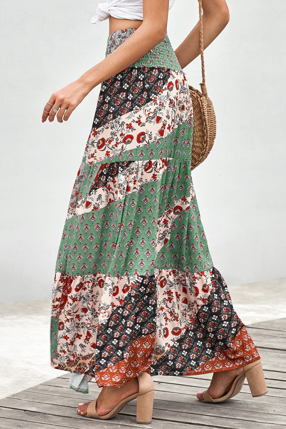 Boho Tie-Up Waist Long Maxi Skirt