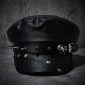 PU Leather Skull Rivet Flat-Top Newsboy Cap – Hip-Hop Streetwear Hat
