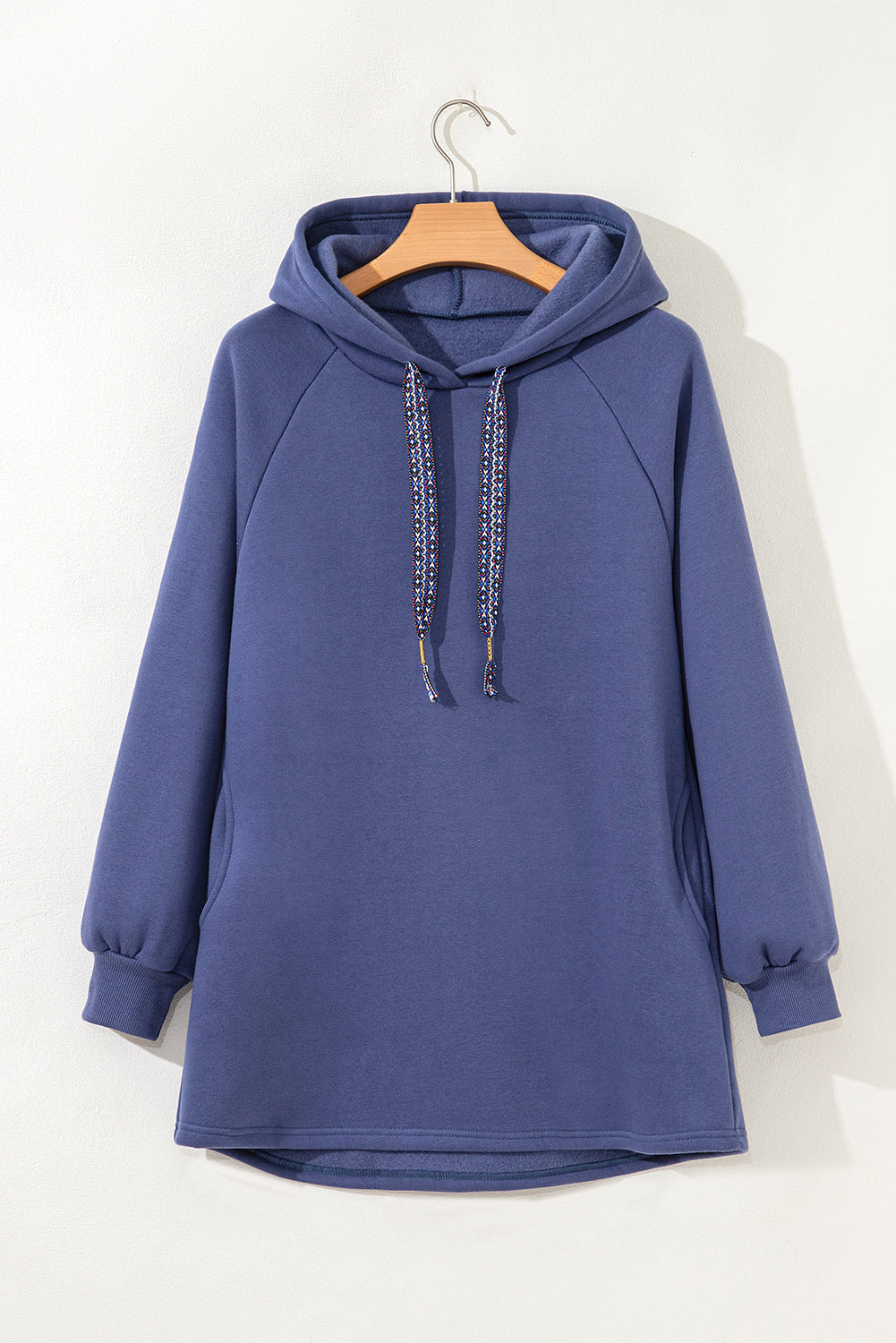 Raglan Sleeve Drawstring Hooded Tunic Sweatshirt