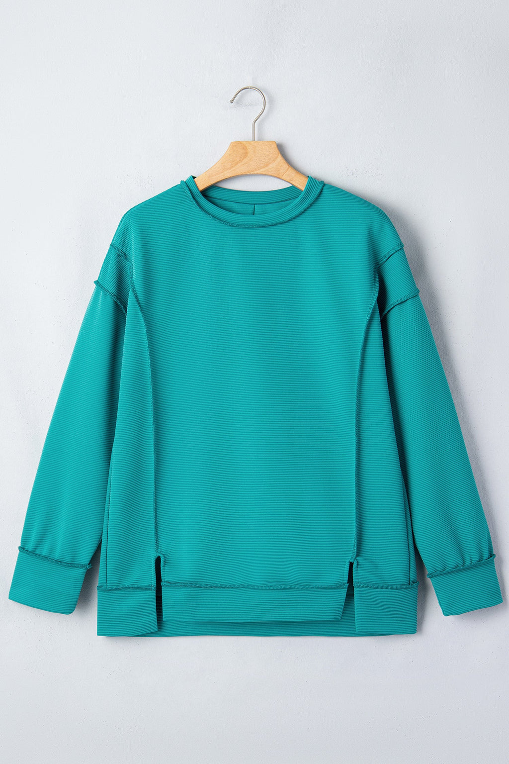 Ribbed Exposed Seam Drop Shoulder Pullover