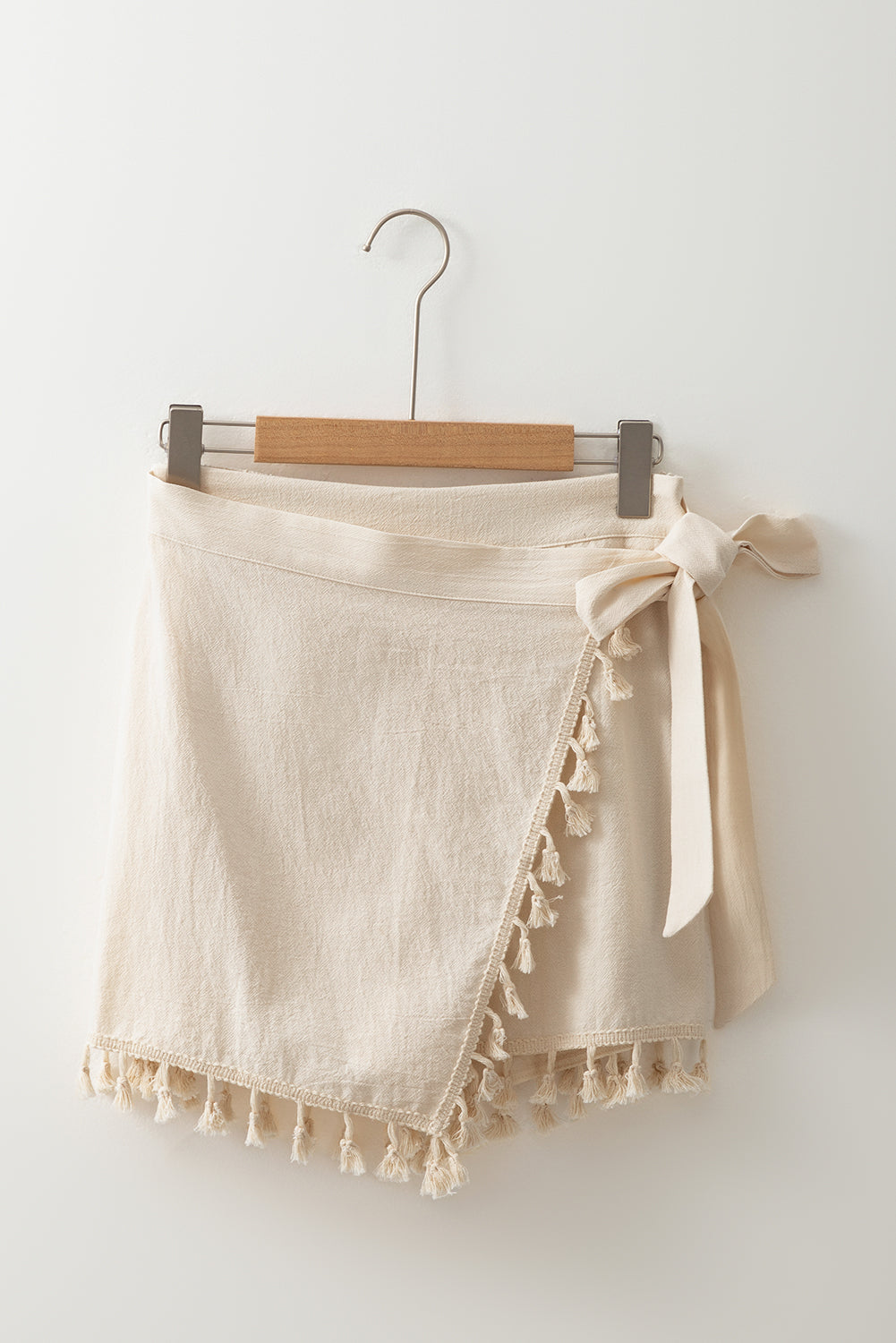 Apricot Tassel Trim Wrap Knot Side Bohemian Mini Skort
