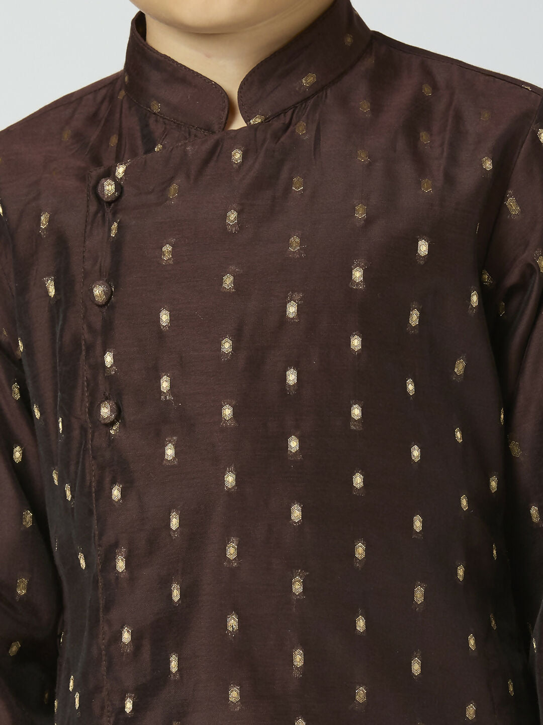 Boys Brown Chanderi Kurta and Pyjama Set with Butta Work