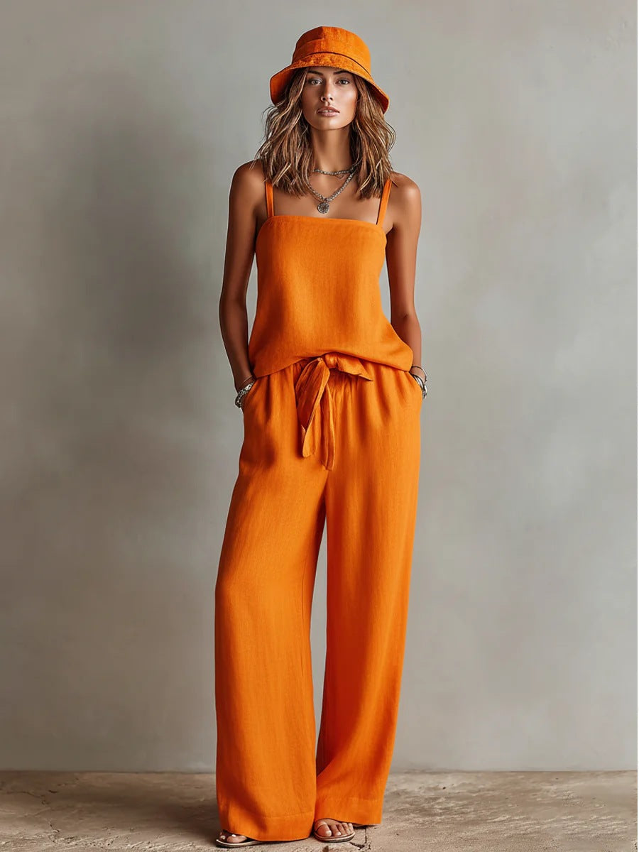 Women's Spaghetti Strap Cami Top and Wide-Leg Pants Set