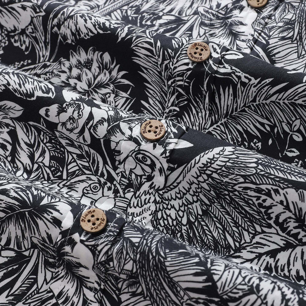 Men's Hawaiian Shirt Black Parrot In The Jungle 100% Cotton Button Down By Amy