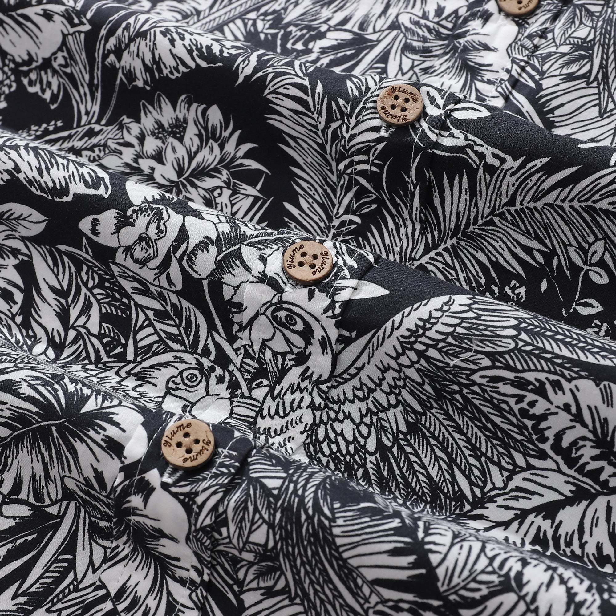 Men's Hawaiian Shirt Black Parrot In The Jungle 100% Cotton Button Down By Amy
