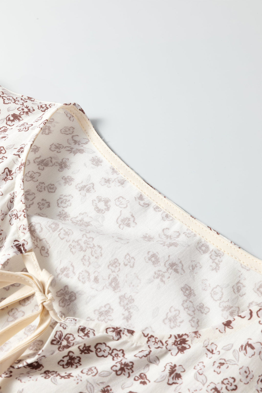 Floral Bow Tie Front Flounce Sleeve Blouse