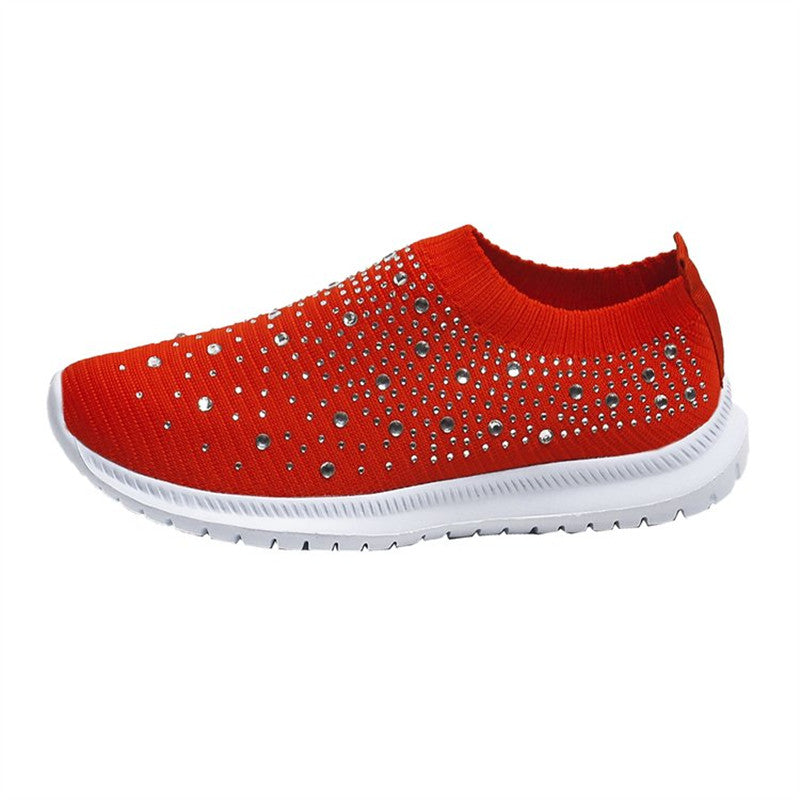 Women's Rhinestone Rainbow Color Block Breathable Mesh Sneakers - Image 15