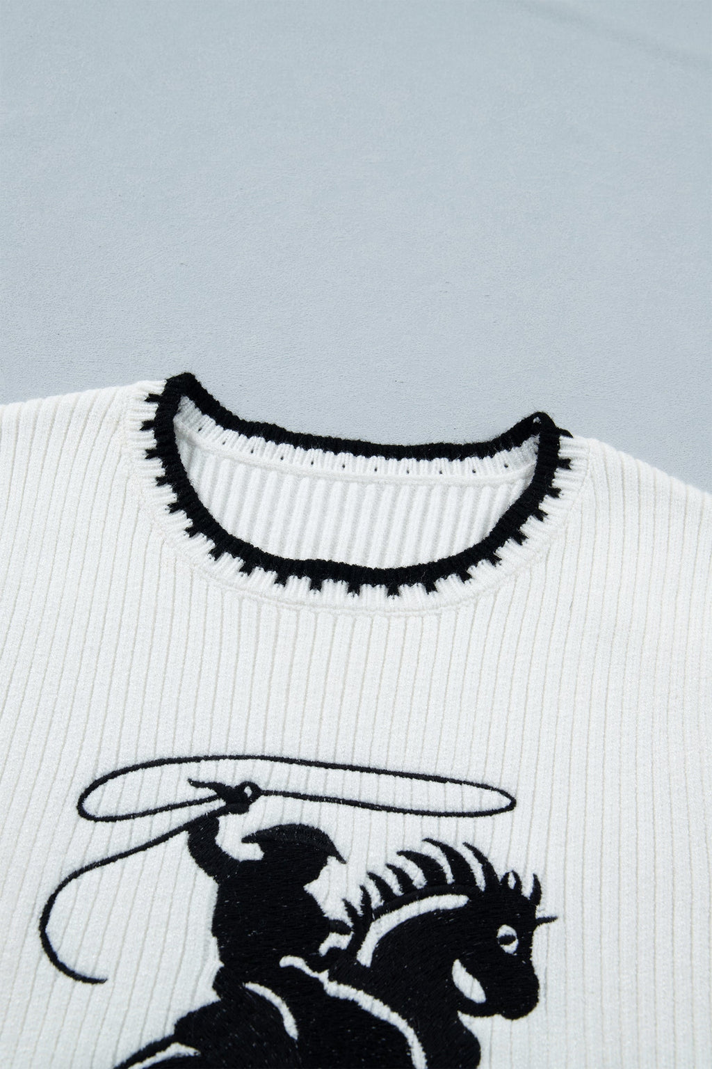 White Rodeo Cowboy Graphic Ribbed Knit Sweater Vest - Image 4