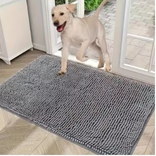 Grey Chenille absorbent dog mat for entryway or patio