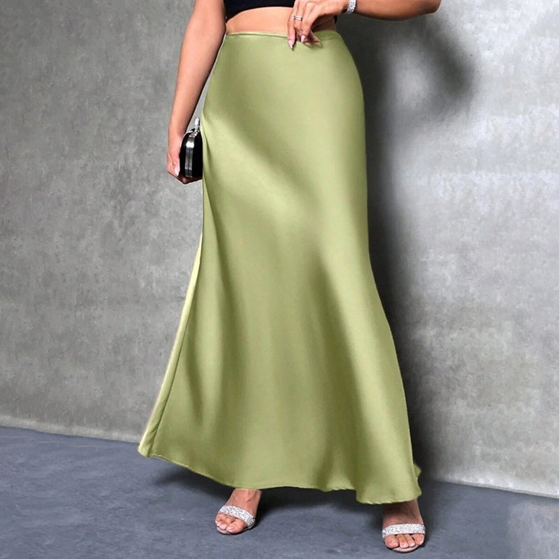 Satin High Waist Flared Midi Skirt for Weddings and Parties