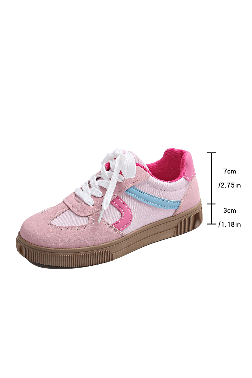 Pink Striped Patchwork Lace Up Sneakers | PU Leather