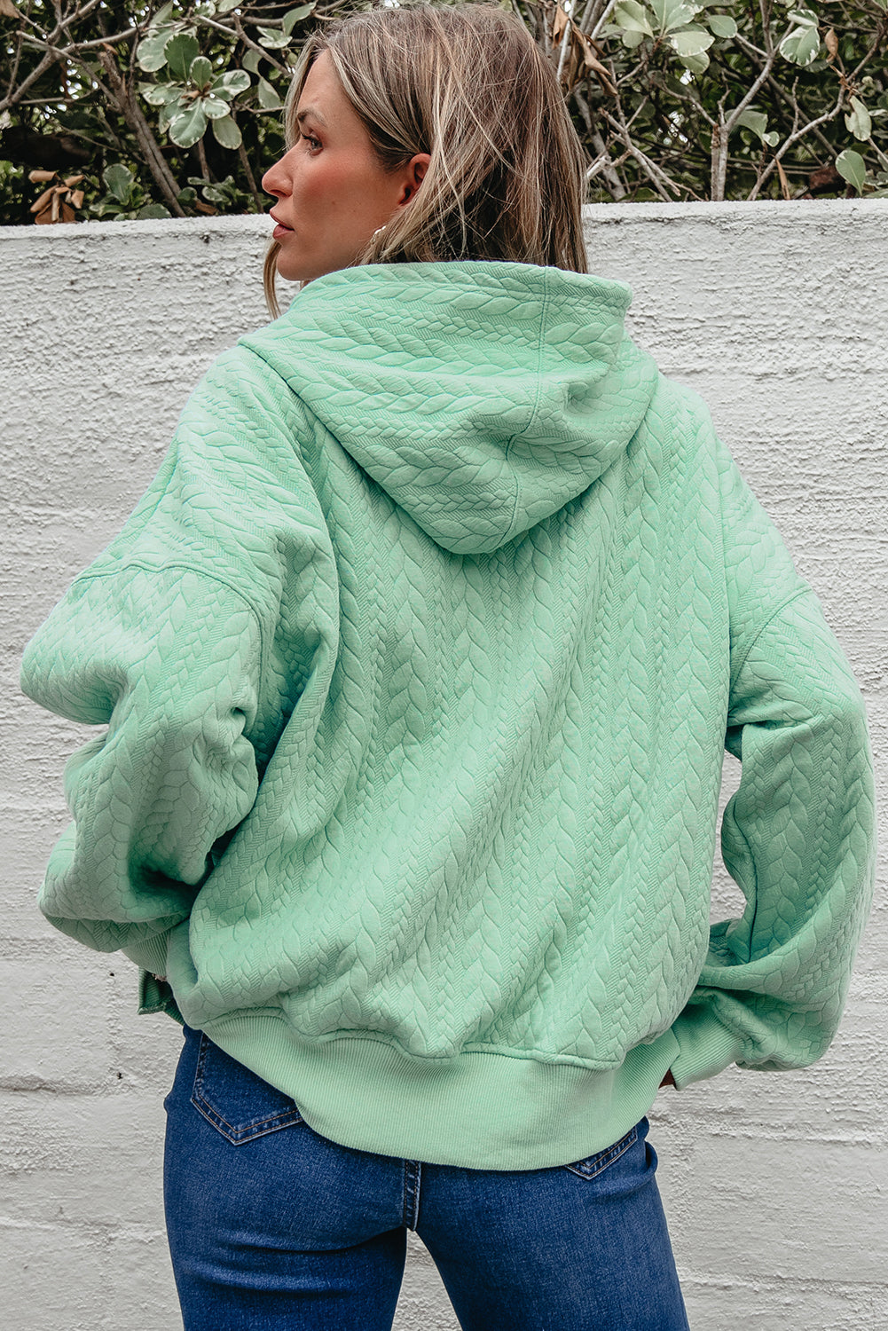 Moonlight Jade Cable Textured Baggy Hoodie