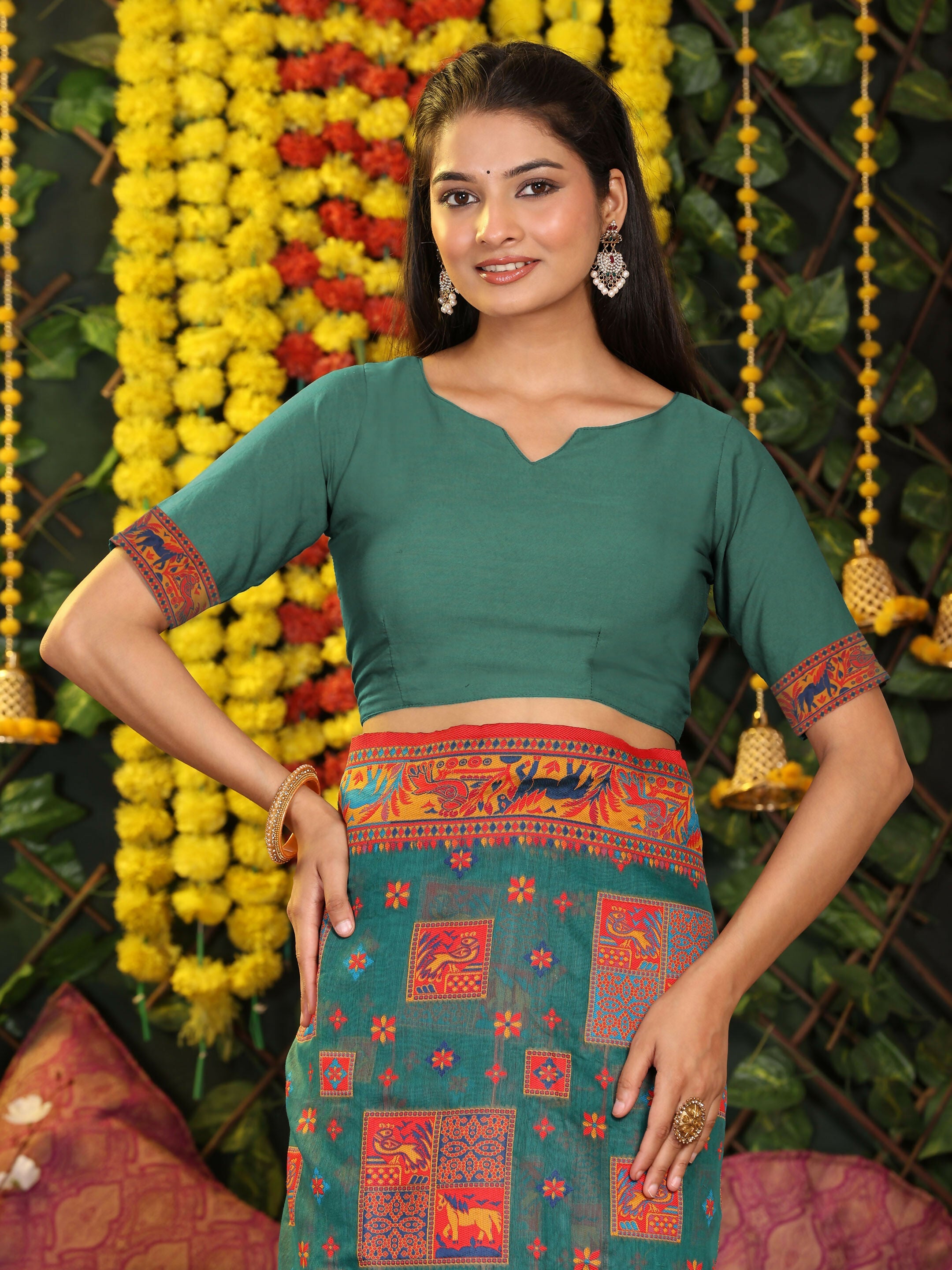 Shree Shyam Fashion Linen Cotton Rama Green Saree