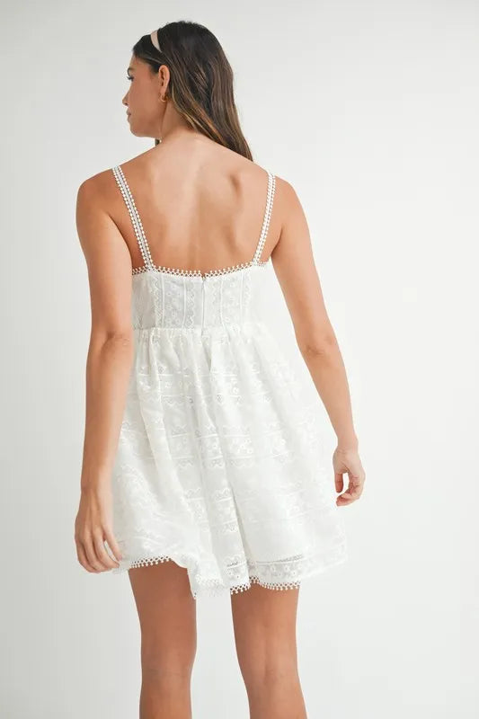 White Eyelet Lace Babydoll Mini Cami Dress