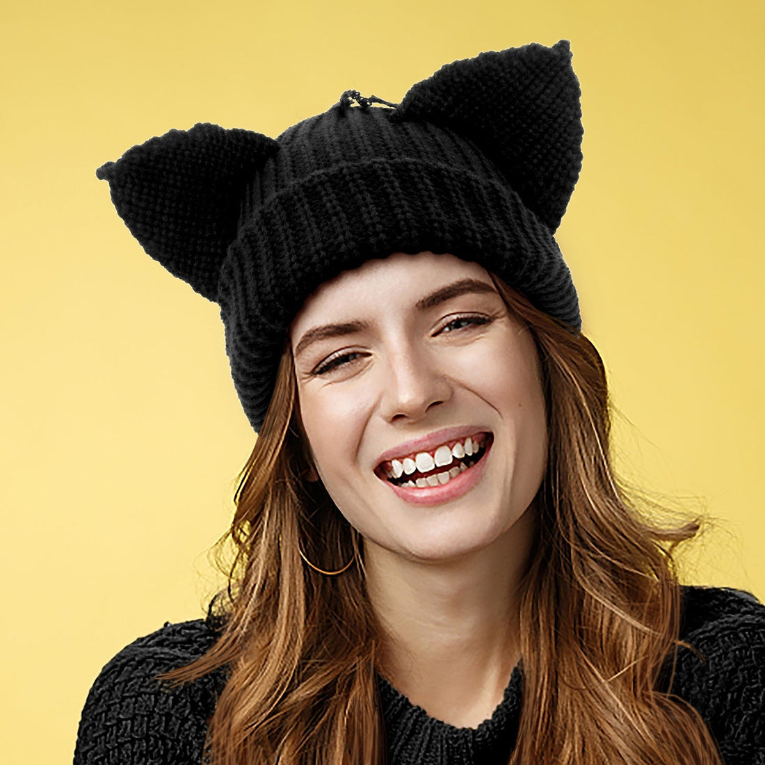 Women's Thickened Acrylic Devil Ear Knitted Beanie Hat - Image 2