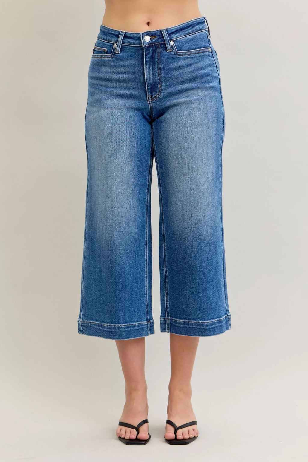 Judy Blue Mid Rise Crop Wide Leg Jeans