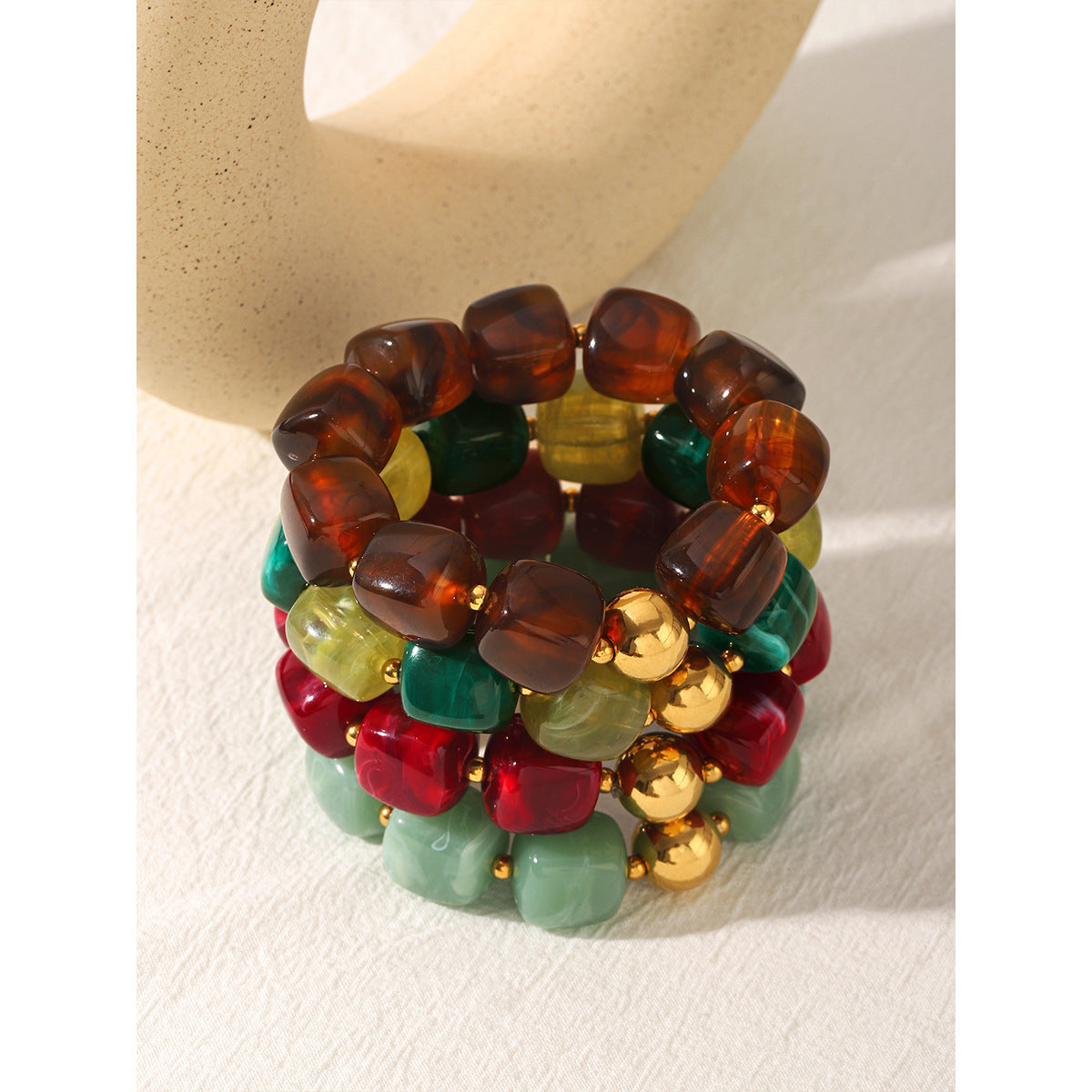 Acrylic Geometric Stainless Steel Beaded Bracelet