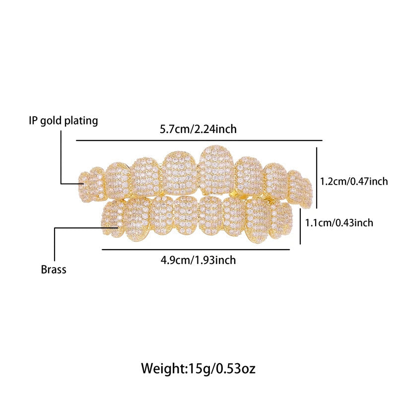 Halloween Cross-Border Hip-Hop Braces Accessories 14K Real Gold Electroplated Copper Zirconium Braces Exaggerated Rap Diamond Braces