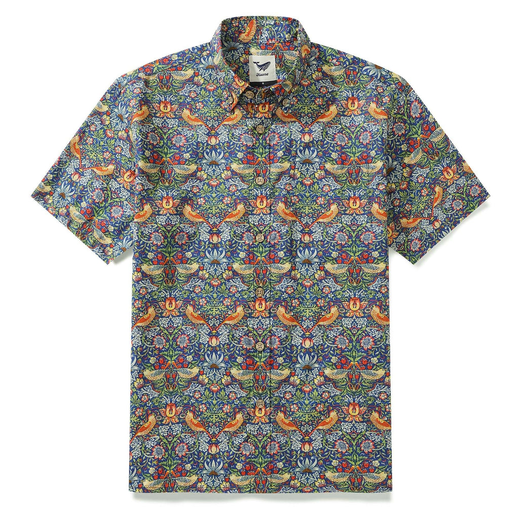 Mens Strawberry Thief Shirt 100% Cotton Hawaiian Shirt Designer Morris Button-down Shirt By Amy