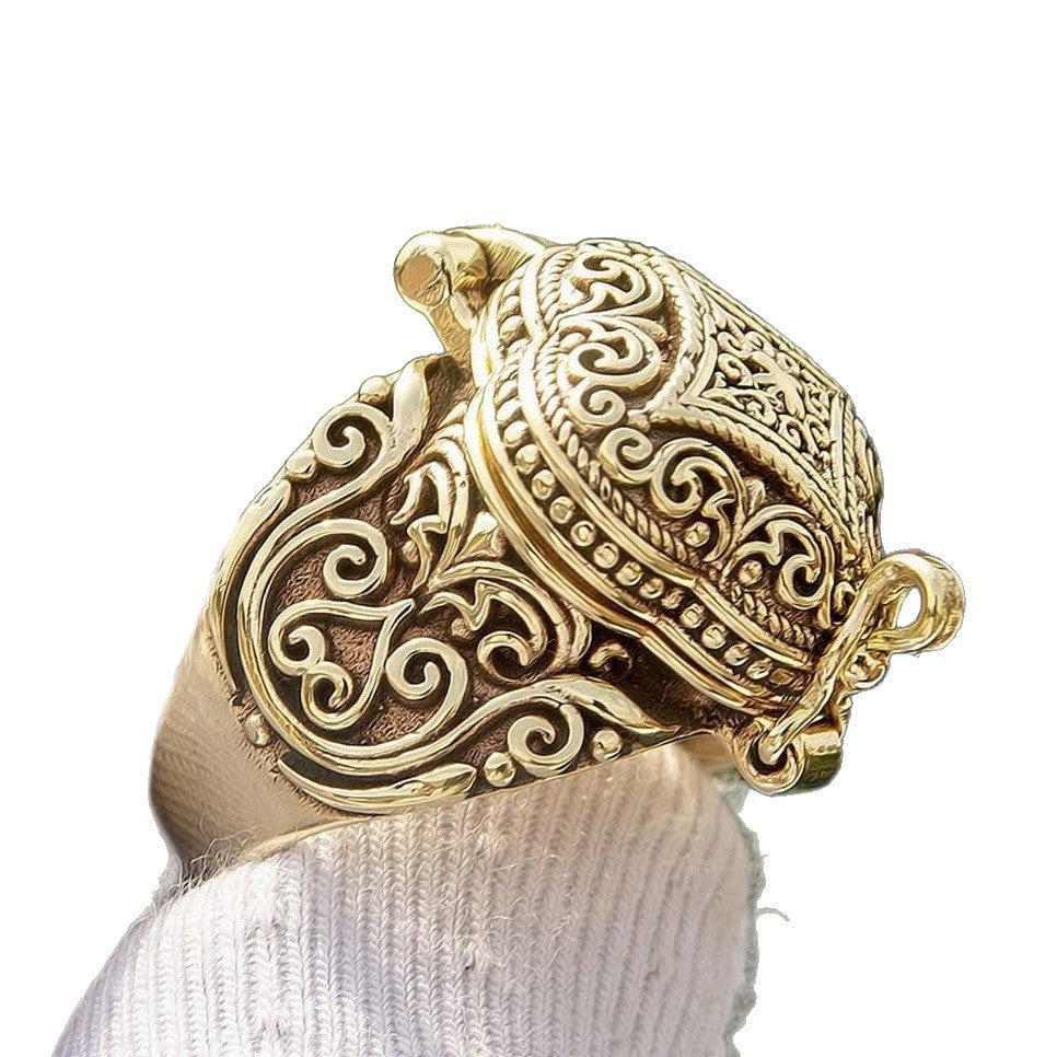 Sanjie Cross-Border Men's Hand Accessories Ethnic Style Men's Ring Flip Ring Engraved Floral Jewelry Personalized Trend