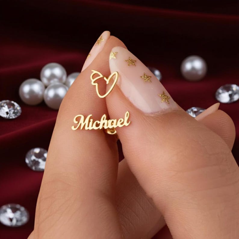 Custom Script Name Stud Earrings in Gold-Tone Finish