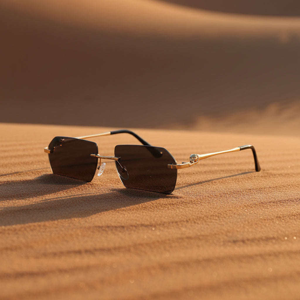 Gold Rimless Cheetah Print Sunglasses Hip-Hop Style Shades