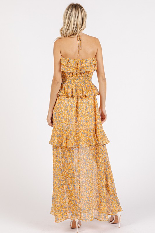 Floral Halter Neck Maxi Dress with Smocked Waist