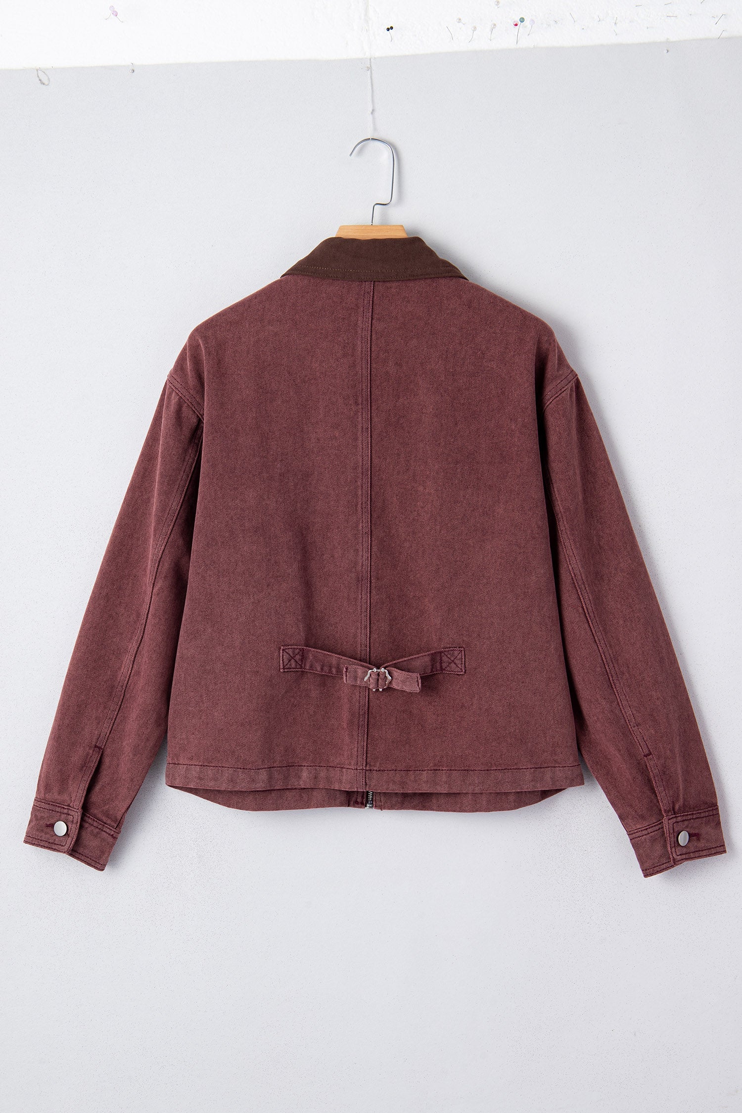 Corduroy Collar Zipped Front Denim Jacket