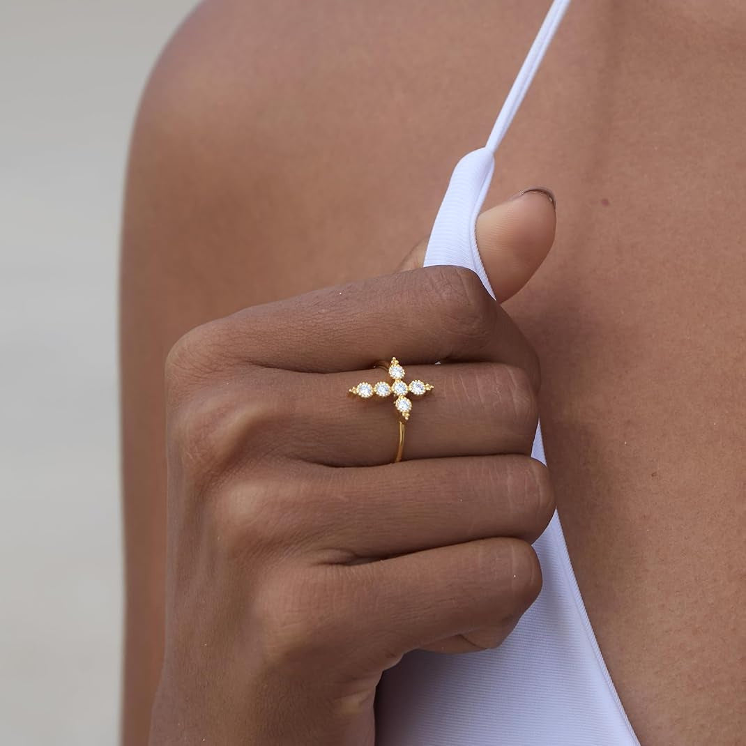 S925 Sterling Silver Zircon Cross Ring For Women