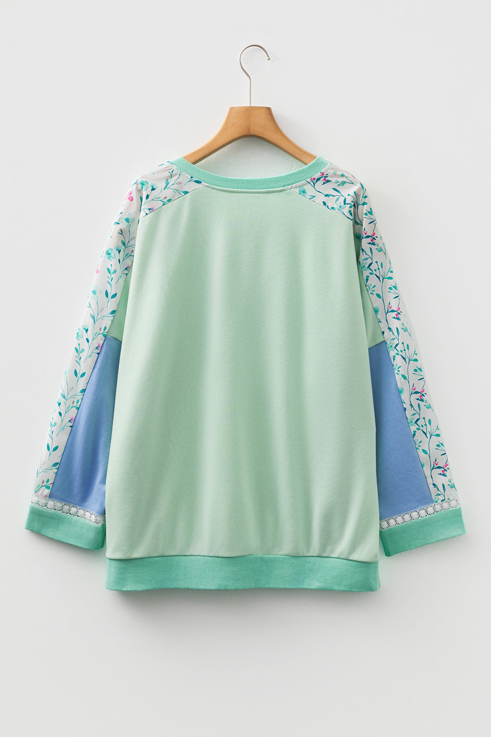 Plus Size Floral Patchwork Long Sleeve V-Neck Top